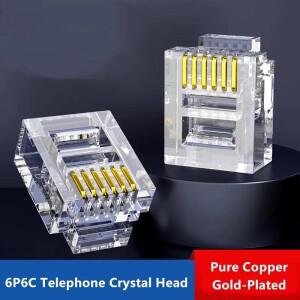 UTP 금도금 구리 모듈러 플러그 RJ12 전화 커넥터 크리스탈 어댑터 6P6C 50 개