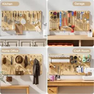 VOIMO 대나무 페그 보드 35개의 후크가 있는 페그보드 정리함 세트 - 주방 도구 공예품 차고 및 사무실용