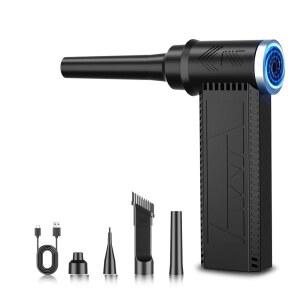 뮤딘 무선 전기 에어 더스터: 120,000 RPM 고속 4단 조절식 송풍기, PC 키보드, 전자기기, 자동차 및 실외용 충전식 배터리 구동 더스트 클리너(블랙)