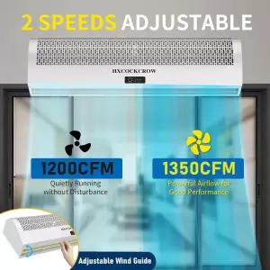 HXCOCKROW 36인치 도어용 에어 커튼 상업용 1350CFM/2363FPM 벽걸이 팬 마그네틱 도어 스위치 레스토랑