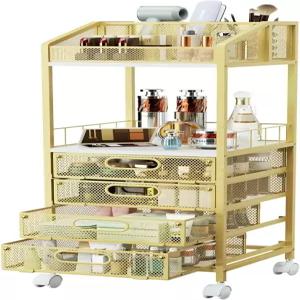 HapiRm 메이크업 정리함 보관 카트 바닥 스킨케어 보관함 서랍 4개 롤링 베니티 화장품 진열 케이스 홀더