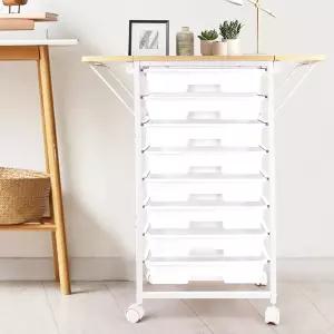 서랍이 있는 롤링 보관 카트 서랍 8개와 나무 테이블탑이 공예품 캐비닛 접이식 양면 패널과 교실 침실