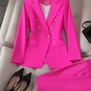 핫핑크 여성 정장 세트 금단추 더블 자켓 바지 행사 공연복