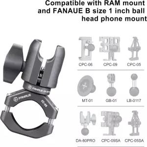 핸들바 클램프 마운트 U-볼트 베이스가 장착된 FANAUE 단일 소켓 암 RAM 1인치 볼 헤드 및 자전거