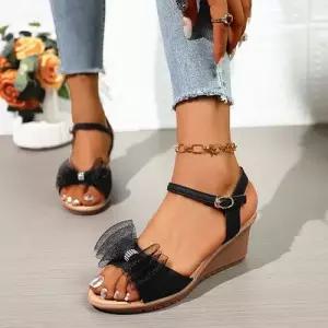 원더맨 여성용 여름 신발 데일리룩 웨지힐 빅사이즈 큐 오픈토 웨지 일자 샌들 KUK5