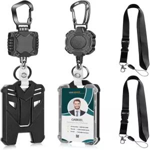 에이즈오투 배지 홀더 리트랙터블 클립 헤비 듀티 카라비너 릴 열쇠고리 ID 배지용 분리형 랜야드 포함