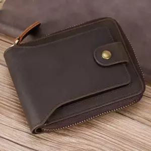 포뇨2 남성 장지갑 두층소가죽 숏머니클립 반지갑 멀티 카드 브러쉬 지퍼 지갑 OPH5