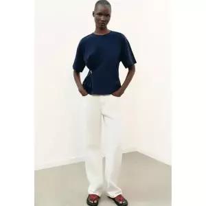 [국내] ZARA 자라 헤비 코튼 아플리케 티셔츠 - 네이비