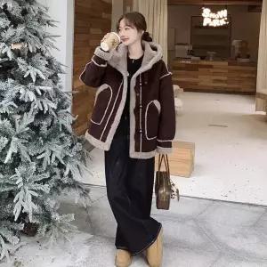 손오반 재킷 일체형 데일리룩 퍼 코트 가죽 여사친 페이크 KUK1