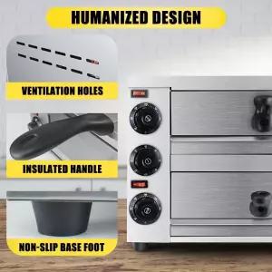 쿠텐 2단 테이블탑 피자 오븐 - 가정 및 레스토랑용 타이머가 있는 실내 전기 상업용 스테인리스 스틸