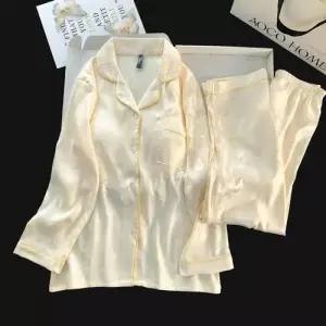 MN 긴팔 편안한 사각 봄가을 패드 프렌치 쿨 쿨링 세트 럭셔리 잠옷세트 실내복 커플 파자마 OOTD3