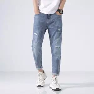 토르 청 남성용 청바지 와이드 유니크한 배기핏 스타일 소프트 션 일자 스트레이트 진 배기팬츠 OPH5