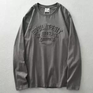 EAMT 남자 빈티지 라운드넥티 입체 레터링 긴팔 셔츠 봄가을 라운드 순면 루즈핏 티 YJ3