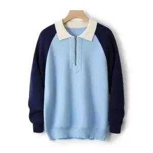 썬더볼츠 남성 남친 울 니트 긴팔 래글런 집업 반 스웨터 터틀넥 폴라 퓨어 풀오버 100% KKE1