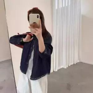 패브릭픽 청 봄 빈티지 여성 무지데님 셔츠 체크 긴팔 칼라 싱글 블레이저 HO1