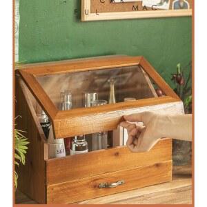 원목향수장 정리대 트레이 다용도 정리 뚜껑있는 선반 레트로 향수장 진열장 원목