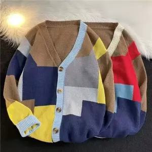 썬더볼츠 남성용 남사친 스웨터 봄가을 카디건 브이넥 빈티지니트 커플 KKE3