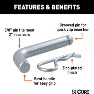 CURT 21504 홈이 있는 헤드 트레일러 히치 핀 및 클립 직경 5/8인치 2인치 리시버 장착