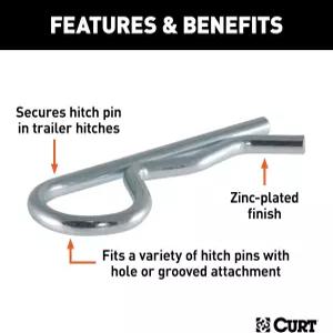 CURT 21602 1/2 또는 5/8인치 핀용 트레일러 히치 클립 3팩 투명 아연