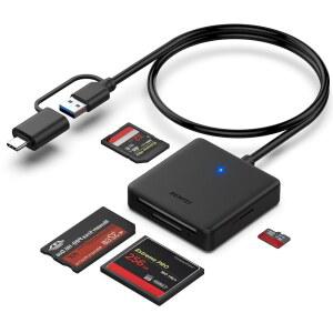 메모리 카드 리더, BENFEI 4in1 USB 3.0 및 USB-C to SD Micro MS CF 리더 어댑터, 읽기와 쓰기를 동시에 수행하는 4장의 카드, iPhone 15 시리즈, MacBook Pro / Air 2023