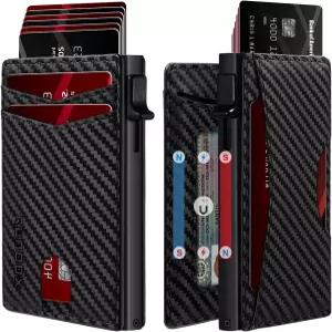 ID 창이 있는 남성용 RUNBOX 슬림 카드 지갑 - 미니멀리스트 RFID 팝업 기능 초박형 디자인 메탈 명함