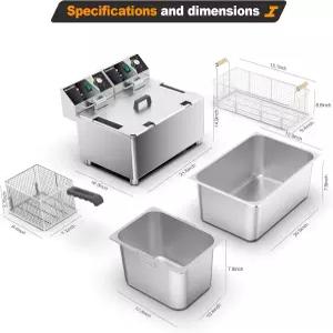 워터엘포 전기 칠면조 튀김기 상업용 3600W27.4QT 타이머 26L 딥 가변 트윈 실린더 13.7QT*2 급속 가열