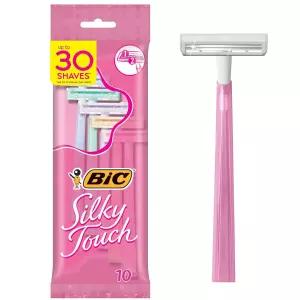 BIC 실키 터치 여성용 일회용 면도기 칼날 2개 예쁜 파스텔 손잡이 면도용 10개 팩 포함