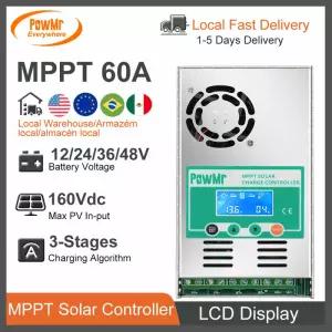 MPPT 60A 태양열 충전기 컨트롤러 LCD 12V 24V 36V 48V 자동 최대 태양광 패널 PV 입력 160Vdc 지지대