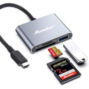 HICOVER 3-in-1 USB-C SD 카드 리더, USB 2.0 포트를 갖춘 2TB SD/TF 지원, 안드로이드 폰, 태블릿, 노트북 및 iPhone 15,16,17에 호환, 사진/비디오 전송용 휴대용 메모리 리더
