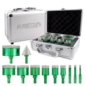 다이아몬드 코어 드릴 비트 키트 - 6/8/10/20/25/28/35/45/50/65mm 삼각형 생크 +35mm 육각 베벨링 챔퍼