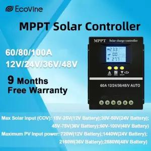 MPPT 100A 80A 60A 태양광 충전 컨트롤러 12V 24V 36V 48V 패널 납산/리튬 배터리 레귤레이터 듀얼 USB