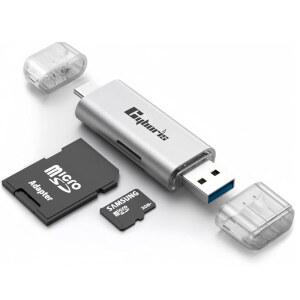 사이보리스 마이크로 SD 카드 리더, USB 3.0 USB-C 메모리 휴대폰 카메라 PC 노트북 테이블용 알루미늄 멀티 2-in-1 외장 어댑터, 지원 TF /SD /Micro /SDXC /SDHC /RS-MMC /UHS-I
