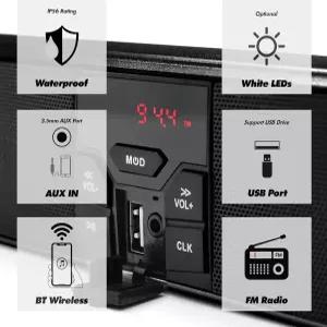 고호크 모터사이클 스피커 블루투스 - 앰프 내장 방수 라디오 오디오 시스템 AUX/FM 라디오/USB MP3