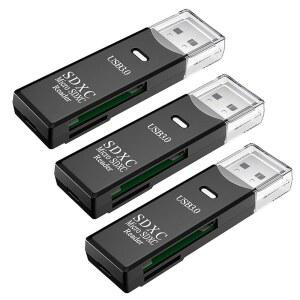 USB3.0 마이크로 SD 카드 리더, USB 어댑터에 5Gbps 2-in-1 SDXC, SDHC, MMC, RS-MMC, Micro SDHC 및 UHS-I 카드(3팩 블랙)