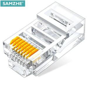 SAMZHE Cat6 RJ45 모듈러 플러그 8P8C 커넥터 이더넷 케이블, 금도금 1Gbps CAT 6 기가비트 벌크 이더넷 크림프 커넥터