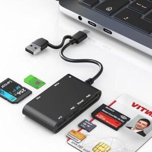 USB C /A 스마트 카드 리더 및 메모리 어댑터 7 in 2 CAC - 군용 CAC, SIM, SD /TF /MS Pro Duo /M2 /IC /PIV Windows /Mac /Linux, 플러그 앤 플레이용