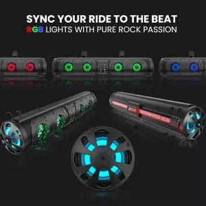 T 브래킷이 포함된 골프 카트 사운드 바 블루투스 RGB 조명 28인치 방수 스피커 HiFi 2.1HD 증폭