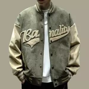 오버핏 스웨이드 야구점버 바시티 자켓 아우터