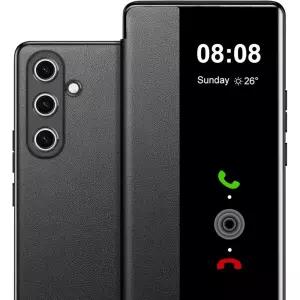 삼성 갤럭시 S25 FE 케이스 플립 가죽 커버 투명 S-View, 폰 스마트 윈도우 하드 충격 방지 보호 5G 클리어