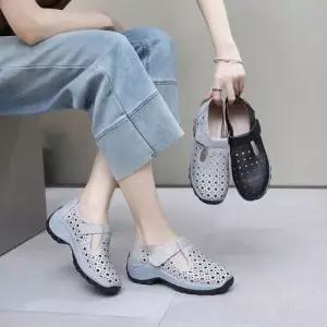 스파이더맨 빈티지 여자 백 리얼 라운드 홀가먼트 샌들 가죽 펀칭 로퍼 봄여름 OPH5