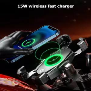 Kewig 오토바이 포크 스템 휴대폰 거치대 (Qi 15W 무선 충전기 및 USB C 20W 고속 충전 포트 포함 원터치