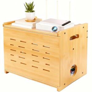 풀인 업그레이드 WiFi 라우터 보관함 하이더, 대용량 프로젝터 선반, 월 마운트 또는 데스크톱 케이블 관리함, 대나무 모뎀 정리함 전원 스트립 하이더 랙 조립 필요