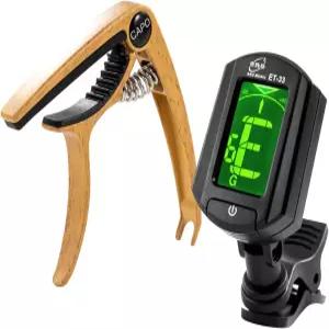 어쿠스틱 클래식 기타 베이스용 ENO MUSIC 클립온 튜너 및 카포 키트