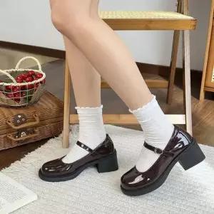 슬송렉샵 여자 일자버클 작은구두 벨벳느낌의 스트랩힐 가보시 봄가을 미들굽 키작녀 5.5센티 꾹1