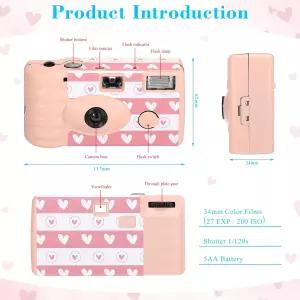 결혼식용 일회용 카메라 3팩 플래시 포함 컬러 필름 결혼식 여행 파티 용품 수집용 (핑크)