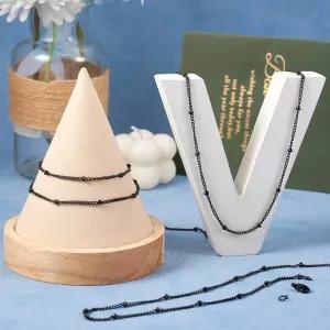 보석 제작을 위한 판다홀 16.4피트 위성 비드 체인 - 점프 링 랍스터 걸쇠가 달린 블랙 스테인리스 스틸