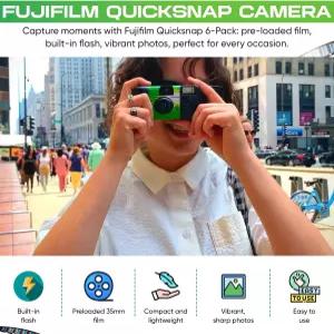 후지필름 퀵스냅 플래시 일회용 카메라 400 Iso 6팩 35mm 27Exp Balveli Coth 벌크 6팩.