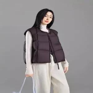 EAMT 캐주얼 여친 밑단 네오프렌 다운 조끼 스트링 라운드 민소매 YJ1