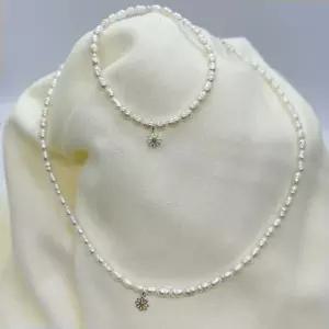국화 실버925 못난이 담수 진주 목걸이 팔찌 세트