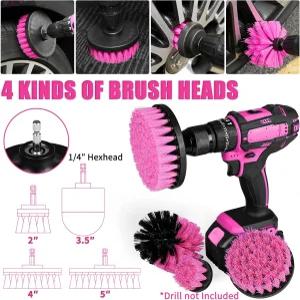 Viewsun 20PCS 자동차 청소 키트 드릴 브러시 세트가 포함된 핑크 인테리어 디테일링 앞유리 도구 와이어